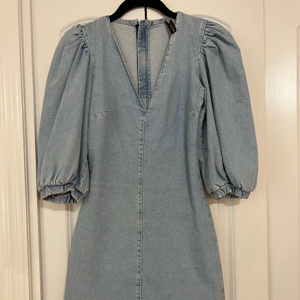 ZARA denim mini dress with balloon sleeves